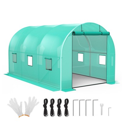 Walk-in Greenhouse, Galvanized Steel Frame with 6 Mesh Windows & Two Full Zipper Door