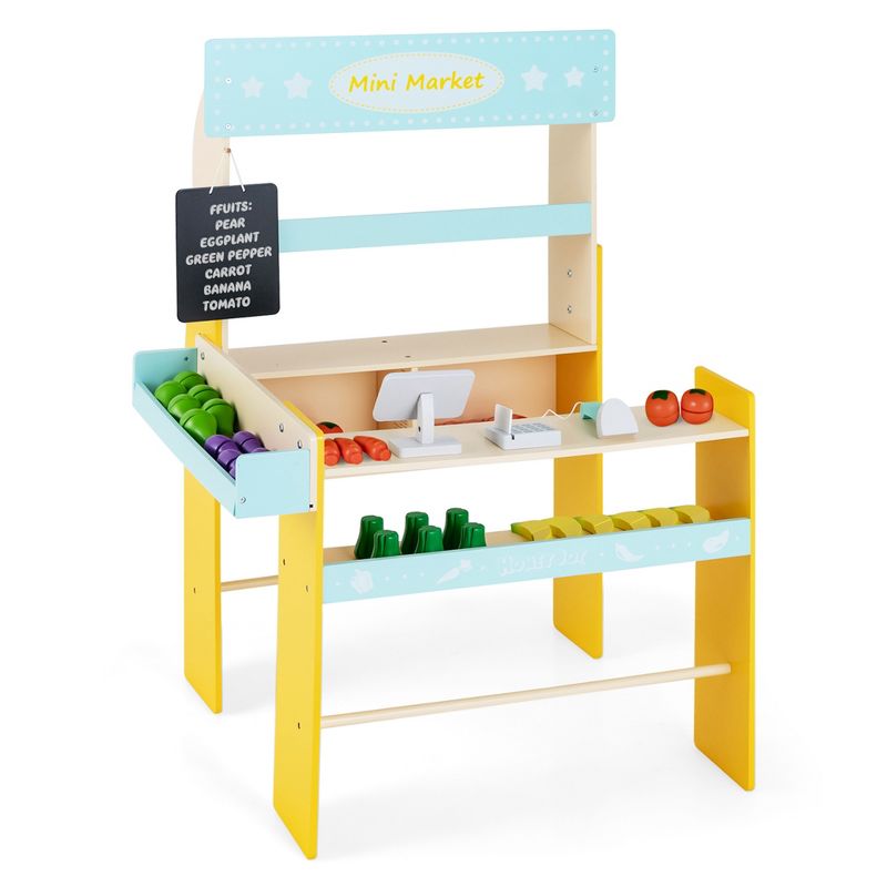 Costway Kid's Pretend Play Grocery Store Toddler Supermarket Toy Set with Cash Register, 1 of 11