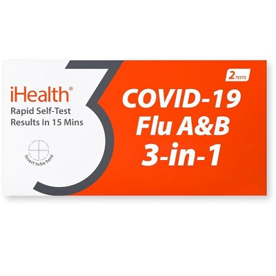 iHealth COVID-19, Flu A&B 3-in-1 Antigen Rapid Test, Results in 15 Minutes, 1 Pack of 2 Tests