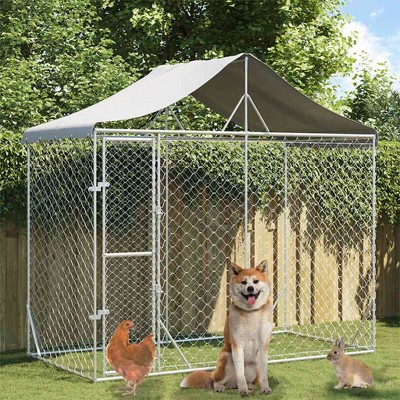 Outdoor Dog Kennel Silver Galvanized steel, polyethylene Large vidaXL