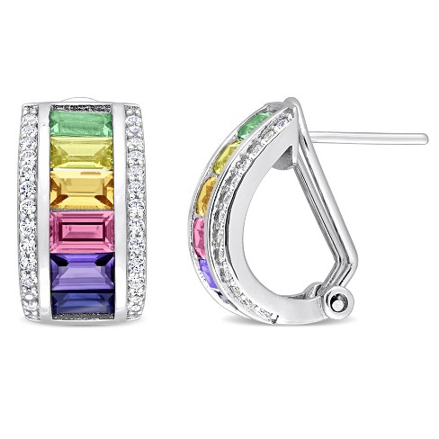 EVERLY JEWELRY |  Sterling Silver4 1/4 CT TGW Multi Color Created Sapphire Fashion Earrings - image 1 of 4