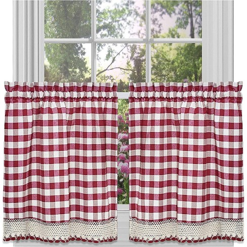 Kate Aurora 2 Piece Country Farmhouse Buffalo Plaid Rod Pocket Cafe ...