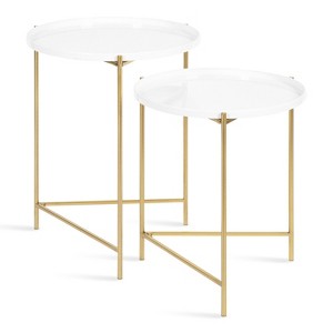 Kate and Laurel Ulani Round Metal Nesting Table, 2 Piece, White and Gold - 1 of 4