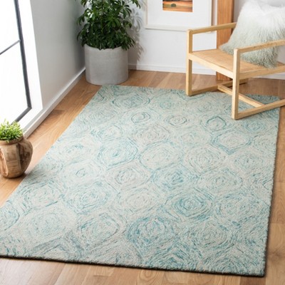 Off-White and Sea Blue Hand-Tufted Wool 4' x 6' Rug