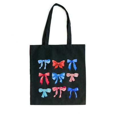 City Creek Prints Patriotic Coquette Bow Chart Canvas Tote Bag - 15x16 - Black