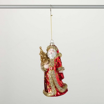 8"H Sullivans Christmas Santa With Gold Tree Ornament  Red-White
