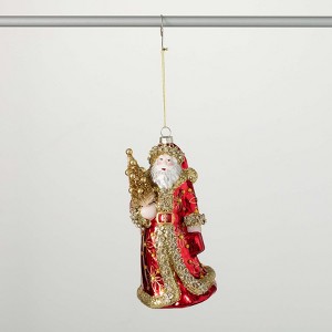 8"H Sullivans Christmas Santa With Gold Tree Ornament  Red-White - 1 of 3