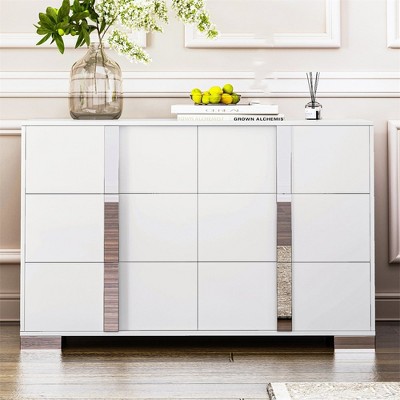 Modern Dresser With 6 Drawers, Wide Chest Of Drawers With Metal Mirrored Handle Legs, Storage Organizer Cabinet For Closet