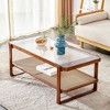 CENGHU Modern Simple Rectangle Double-Layer Coffee Table, Solid Wood Glass Desktop Tea Table Rattan Woven, Side Table for Living Room, Walnut - 2 of 4