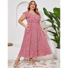 Women's Plus Size Summer Dress with Pocket Ruffle Cap Sleeveless V Neck Side Split Long Beach Maxi Dress - 2 of 4