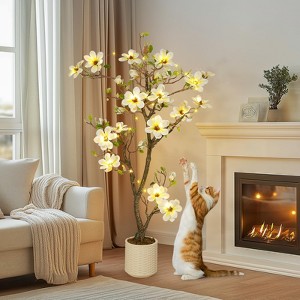 4-6FT Faux Magnolia Plants Artificial Flower Trees Fake Plants Arrangement Decor Indoor Outdoor Artificial Vivid Leaves White Pot - 1 of 4