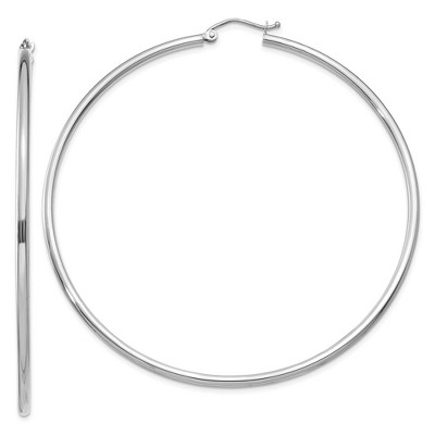 Black Bow Jewelry 2mm, 14k White Gold Classic Round Hoop Earrings, 65mm (2 1/2 Inch)