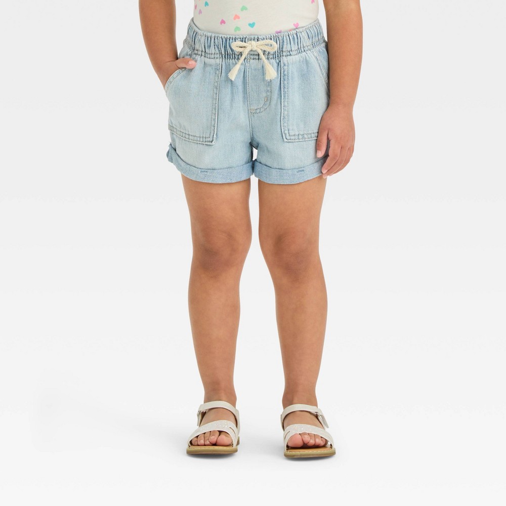 Toddler Girls' Denim Pull-On Shorts - Cat & Jack™ Light Wash 18M: Mid-Rise, Elastic Waist, 1.75" Inseam