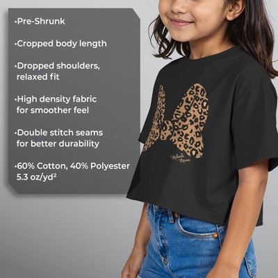 Mickey Mouse & Friends Girls' Mickey & Friends Leopard Animal Print Minnie Mouse Bow Crop T-Shirt - Black - Medium — фото 6