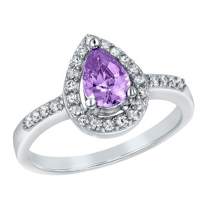 Pear-Cut Cubic Zirconia Halo Sterling Silver Ring - ELYA Women's - 1 of 4