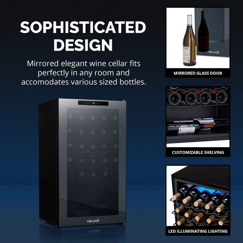 Newair Shadow Series Wine Cooler Refrigerator 34 Bottle, Freestanding Glass Door Wine Cellar, Single Zone Small Wine Fridge, 4 of 17