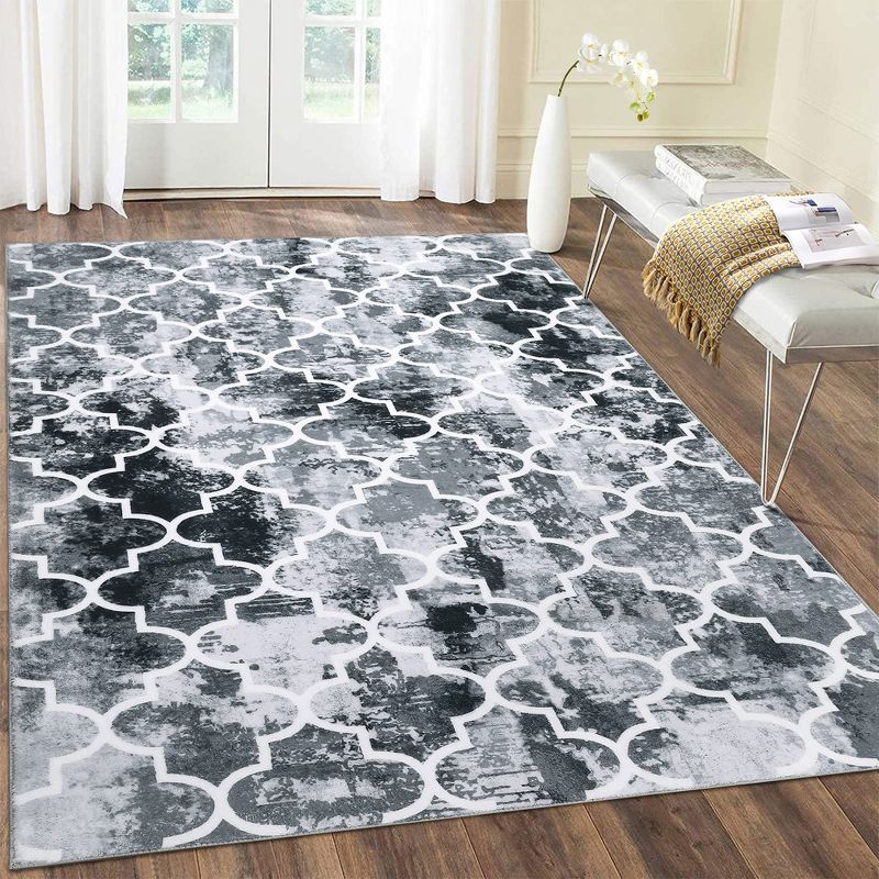 Area Rugs Moroccan Abstract Large Rugs Modern Rug for Living Room Stain Resistant Carpet Vintage Rugs for Bedroom Non Slip Rug, 4' x 6' Gray, 2 of 9