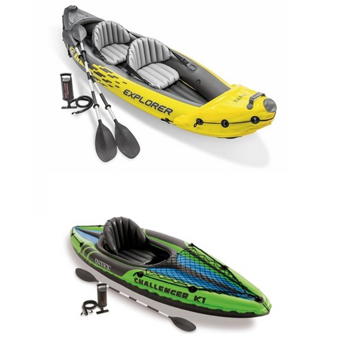 Intex K1 Challenger Kayak Canoe 1 Person Man Inflatable Oars Pump Boat 