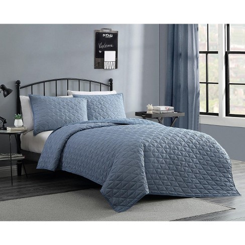 Vcny Home Baumen Diamond Heather Quilt Set Blue 3 Piece Full