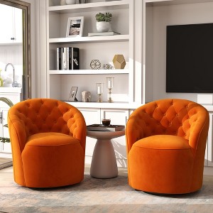 SEYNAR Modern Velvet Upholstered 360 Degree Swivel Barrel Chair with Button Tufted Back Set of 2 - 1 of 4