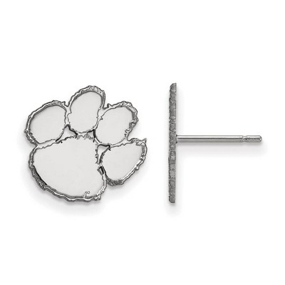 Black Bow Jewelry 10k White Gold Clemson Tigers NCAA Post Earrings