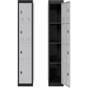 72" Metal Storage Cabinet with 4 Door, Lockers for Employees Students with Shelves, Metal Storage Steel Locker for School Office Gym, Grey+Black - 1 of 4