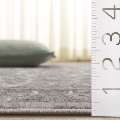 Ivory and Silver Abstract Synthetic Rectangular Area Rug, 8' x 10'