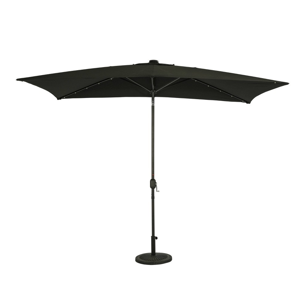 Photos - Parasol 10' x 6.5' Rectangular Nassau Market Patio Umbrella with LED Bulb Lights Black - Island Umbrella: Solar Powered, Weather-Res