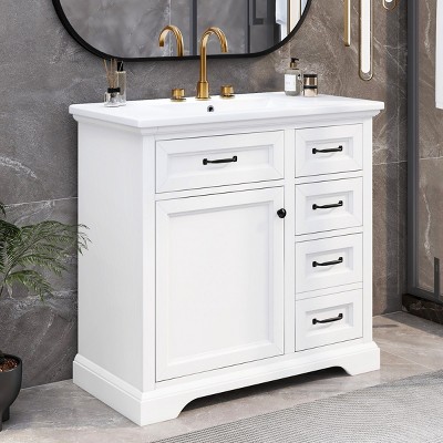 Bathroom Vanity With Ceramic Sink,Storage Cabinet,Bathroom Storage Cabinet With 2 Drawers,Shelves And 2 Tip-Out Drawers -Maison Boucle