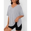 Women's Summer Casual Short Sleeve T-Shirt Solid Color V-Neck Side Slit Pullover Top Loose Fit Blouse - 2 of 4