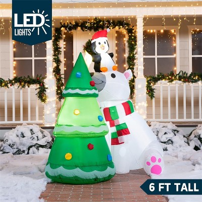Joyfy 6ft Christmas Polar Bear Inflatable - LED Light-Up Decor with Penguin & Tree for Yard, Garden & Outdoor Holiday Displays