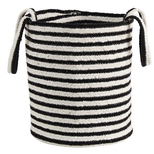 Nearly Natural 13-in Boho Chic Basket Planter Natural Cotton, Handwoven Black and White Stripe with Handles - 1 of 2