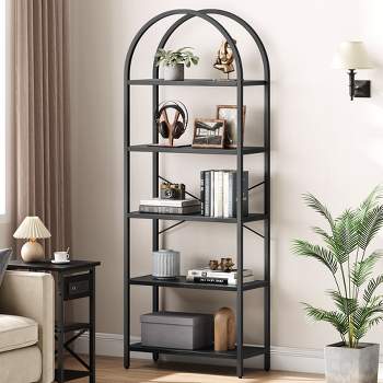 Whizmax Arched Bookshelf,5 Tier Metal Frame Bookcase, Modern Bookcases Tall Book Shelf,Open Display Shelves for Office, Study Room, Living Room