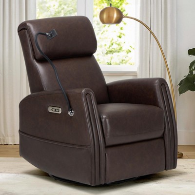 Power Recliner Chair Swivel Glider Rocker for Nursery, Upholstered Rocking Reclining Single Sofa with 2 Device Holders-Grey