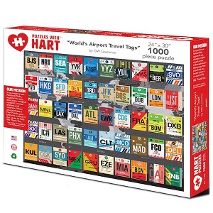 World's Airport Luggage Tags by OW Lawrence, 24" x 30", 1000 Piece Puzzle - 1 of 4
