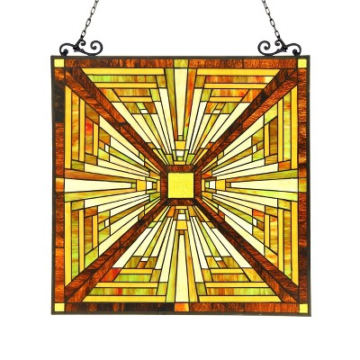 Chloe Lighting Lunden Tiffany-Glass Mission Window Panel 24.5X26