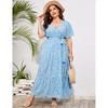 BLUEMING Summer Maxi Dress for Plus Size Women Tie Wasit Surplice Dress Flutter Sleeve A-Line Dress - 4 of 4