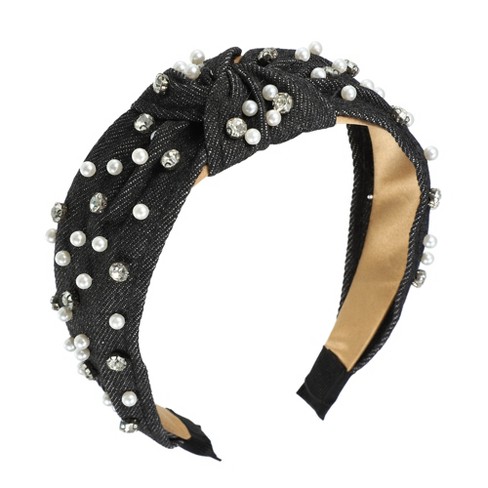 Unique Bargains Women's Knotted Simulated Pearl Rhinestones Headband 1.18  Wide 1pc : Target