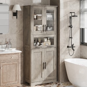 67" Tall Storage Cabinet - 2/4 Door Freestanding Organizer with Flip Glass Drawer & Adjustable Shelves - 1 of 4