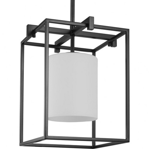 Progress Lighting Chadwick 1-Light Mini-Pendant, Steel, Matte Black, Opal Glass Shade - image 1 of 4