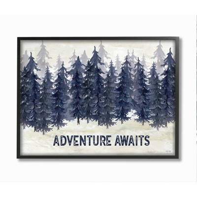 Stupell Industries Adventure Awaits Quote Blue Pine Tree Forest Scene
