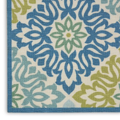 Blue Floral Synthetic 10' x 14' Rectangular Area Rug