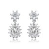 Stunning White Gold-Plated Double Flower Cluster Dangle Earrings Adorned with Sparkling Cubic Zirconia for a Touch of Sophisticated Glamour - 3 of 3