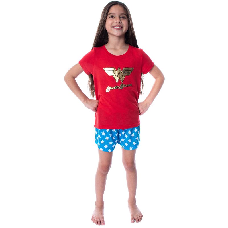 DC Comics Girls' Wonder Woman Gold Foil Logo Shirt and Shorts Pajama Set WW Logo, 5 of 6