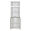 Neutral Wood Storage Cabinet with Doors and 3 Open Shelves,Built-in USB Ports,Living Room Freestanding Tower Organizer-Baofuwish - 3 of 4