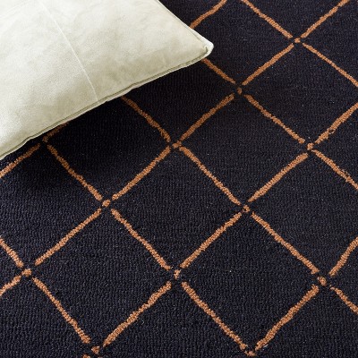 Black Floral Hand-Hooked Wool Runner Rug
