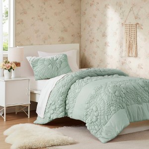 ChicFurnit Bedding Set Soft Jersey Knit Floral Comforter Set for All Season Comfort and Style, Green, 13.78"*17.72"*6.69" - 1 of 4