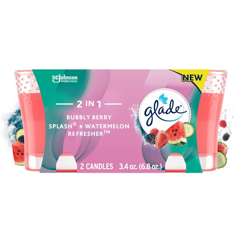 Glade 2-in-1 Candles - Bubbly Berry Splash &#38; Watermelon Refresher - 6.8oz/2ct, 1 of 21