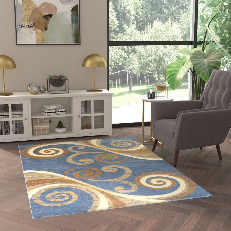 Emma and Oliver Scraped Look Ultra Soft Plush Pile Olefin Accent Rug in Swirl Pattern, Jute Backing, 3 of 8