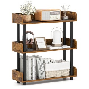 Costway 1/2 PCS 3-Tier Bookshelf with Anti-Tipping Kit, Industrial Storage Unit for Living Room Rustic Brown & Black - 1 of 4
